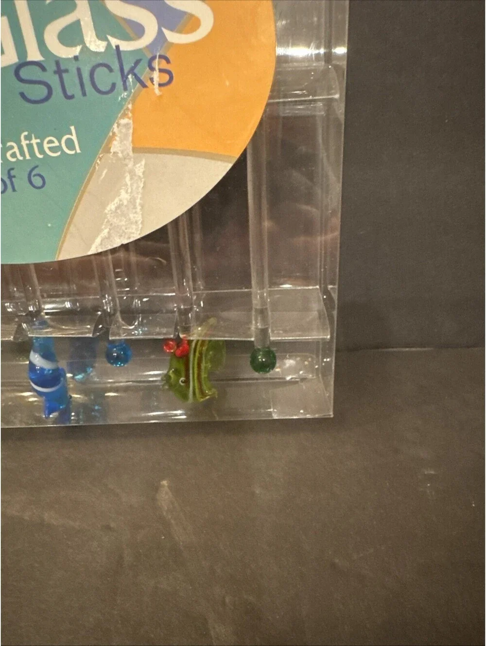 NEW HAND BLOWN GLASS SWIZZLE STICKS SET OF 6 TROPICAL FISH